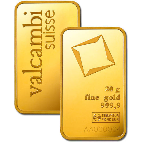 20 Gram Gold Bar Valcambi Suisse w/ Assay