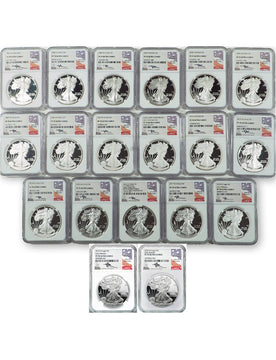 2001-2021 W Proof American Silver Eagle Set NGC PF70 Ultra Cameo Mercanti Signed