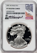 2001-W American Silver Eagle NGC PF70 Ultra Cameo Ron Harrigal Signed