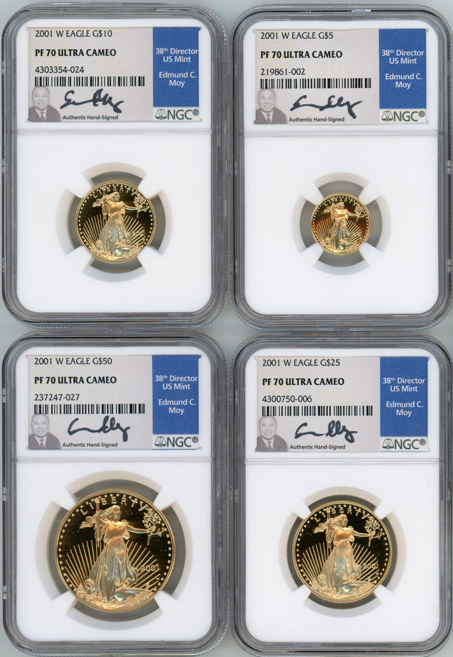 2001-W American Gold Eagle Proof 4-Coin Year Set NGC PF70 Ed Moy Signed