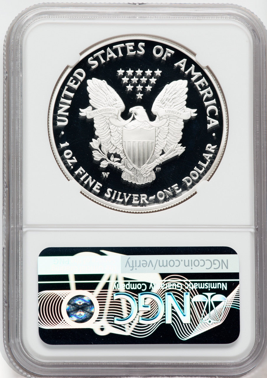 2005-W American Silver Eagle NGC PF70 Ultra Cameo Ron Harrigal Signed