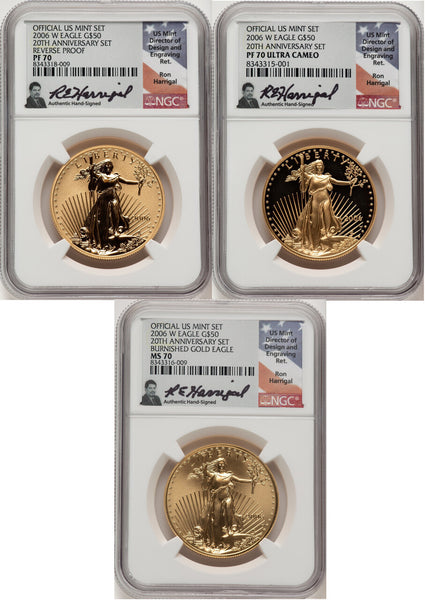 2006-W Gold Eagle 20th Anniv 3-Coin Set NGC MS70/PF70/RP70 | LCR Coin