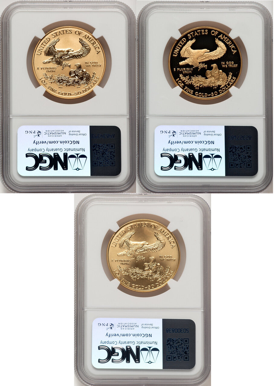2006-W American Gold Eagle 20th Anniversary 3-Coin Set NGC MS70 PF70 RP70 Harrigal Signed