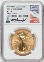 2006 $50 Burnished Gold Eagle NGC MS70 Ron Harrigal Signed