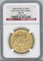 2006 $50 One-Ounce Gold Buffalo First Strikes NGC MS70