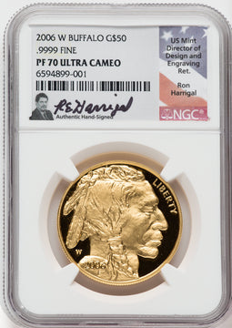2006-W $50 Gold Buffalo .9999 NGC PF70 UCAM Ron Harrigal Signed