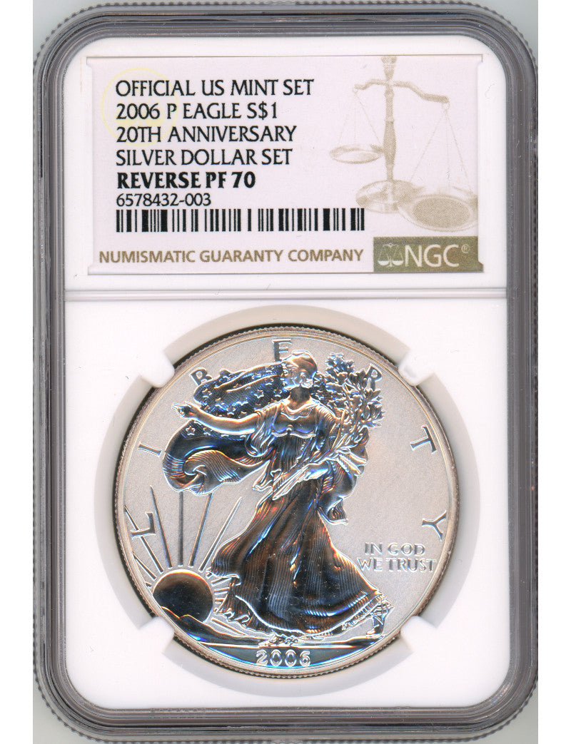 2006 P Silver Eagle 20th Anniversary Silver Dollar Set Reverse Proof NGC PF70