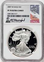 2007-W American Silver Eagle NGC PF70 Ultra Cameo Ron Harrigal Signed
