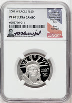 2007-W $50 Half-Ounce Platinum Eagle NGC PF70 Ron Harrigal Signed