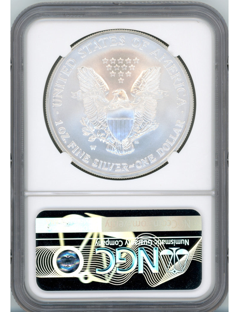 2008-W Burnished Silver Eagle Reverse Of 2007 NGC MS70 John Mercanti Signed