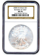 2008-W American Silver Eagle Reverse Of 2007 NGC MS70
