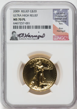 2009 Ultra High Relief Gold Double Eagle NGC MS70PL Ron Harrigal Signed