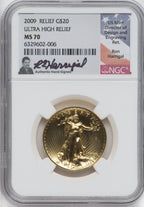 2009 Ultra High Relief Gold Double Eagle NGC MS70 Ron Harrigal Signed