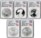 2011 Silver Eagle NGC 5-Coin Set PF70/MS70 Ron Harrigal Signed
