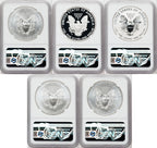 2011 Silver Eagle NGC 5-Coin Set PF70/MS70 Ron Harrigal Signed