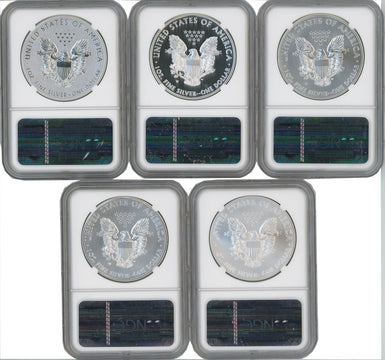 2011 Silver Eagle 25th Anniversary 5-pc Set Early Releases NGC MS70/PF70