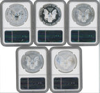2011 Silver Eagle 25th Anniversary 5-pc Set Early Releases NGC MS70/PF70