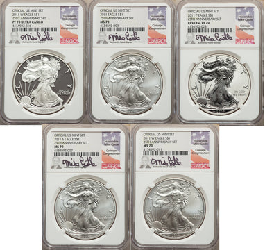 2011 Silver Eagle 25th Anniversary 5-pc Set NGC 70 Castle Signed