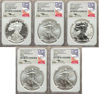 2011 Silver Eagle 25th Anniversary 5-pc Set NGC 70 Mercanti Signed
