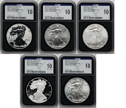 2011 25th Anniversary Silver Eagle Five Coin Set NGCX PF10