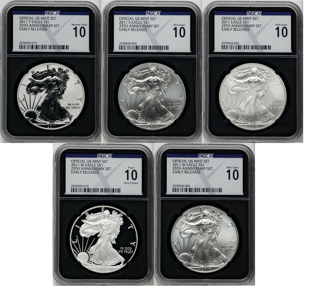 2011 25th Anniversary Silver Eagle Five Coin Set NGCX PF10