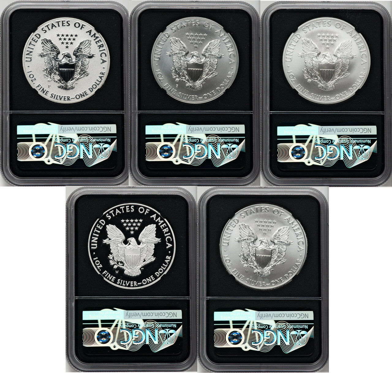 2011 25th Anniversary Silver Eagle Five Coin Set NGCX PF10