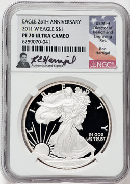 2011-W American Silver Eagle NGC PF70 Ultra Cameo Ron Harrigal Signed