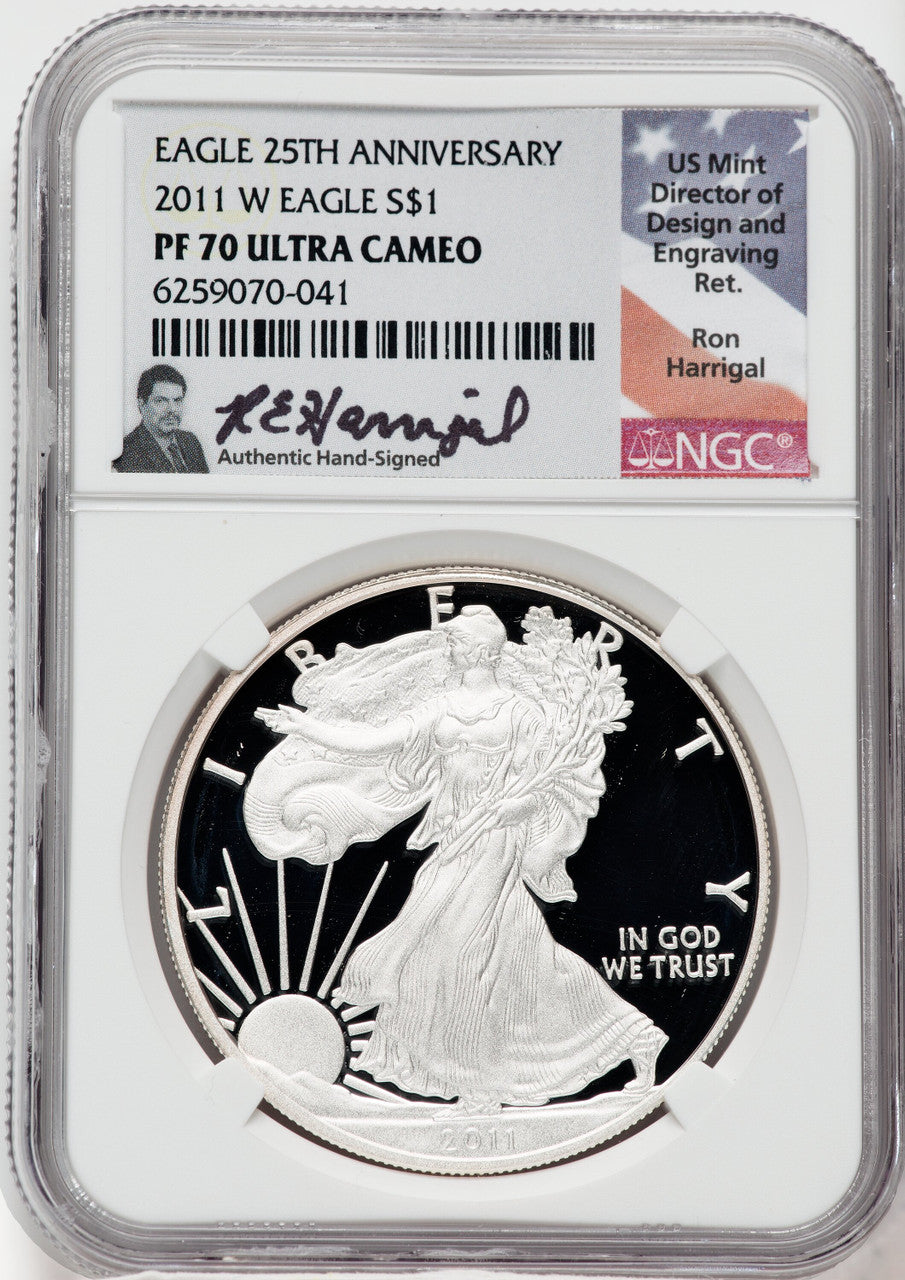 2011-W American Silver Eagle NGC PF70 Ultra Cameo Ron Harrigal Signed