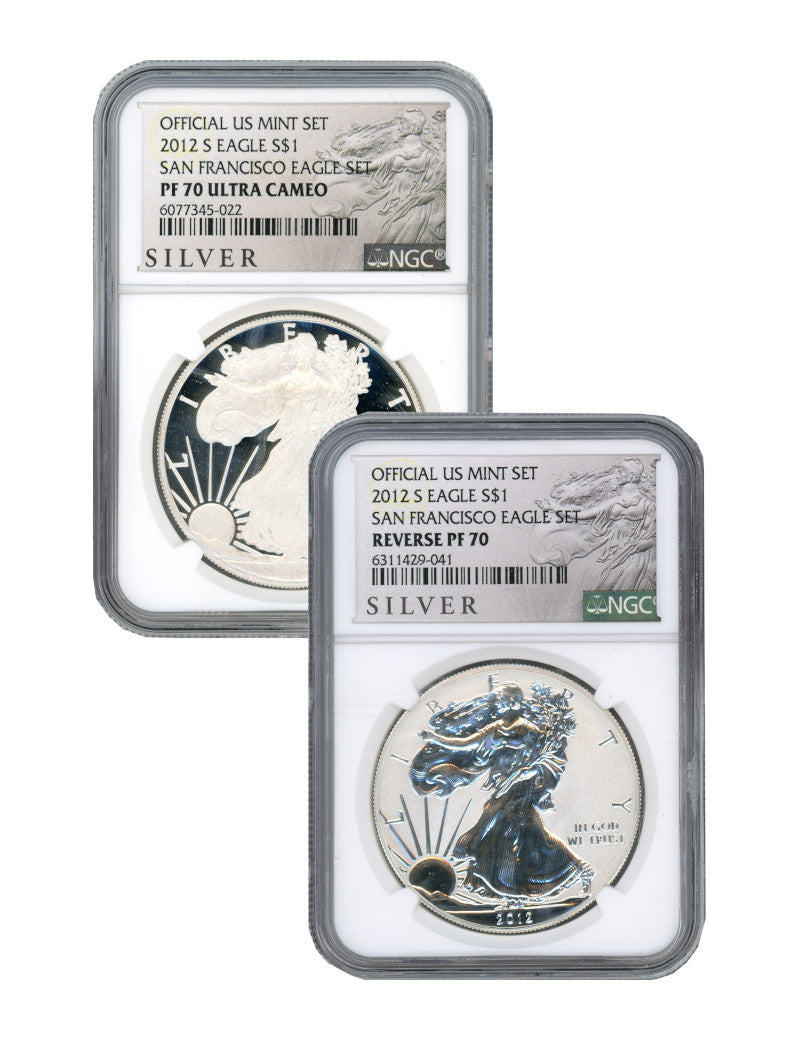 2012-S US Mint American Silver Eagle 2pc Set Reverse NGC PF70 and PF70