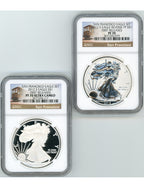 2012-S American Silver Eagle 2pc Set NGC Reverse PF70 and PF70 Trolly Label