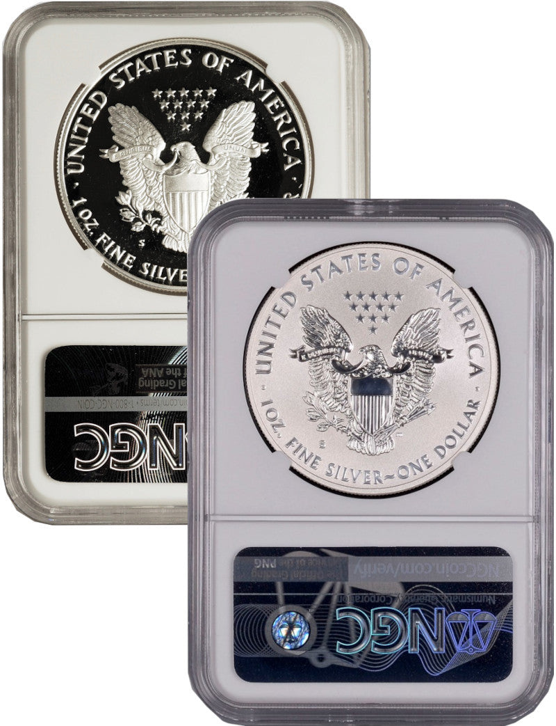 2012-S American Silver Eagle 2-pc Set NGC Reverse PF70 and PF70 Trolly Label
