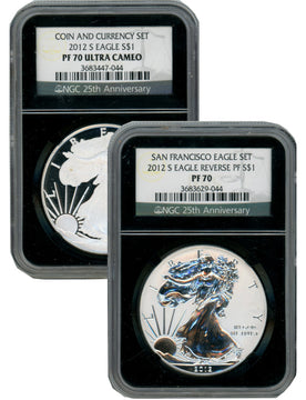 2012-S American Silver Eagle 2pc Set Reverse NGC PF70 and PF70