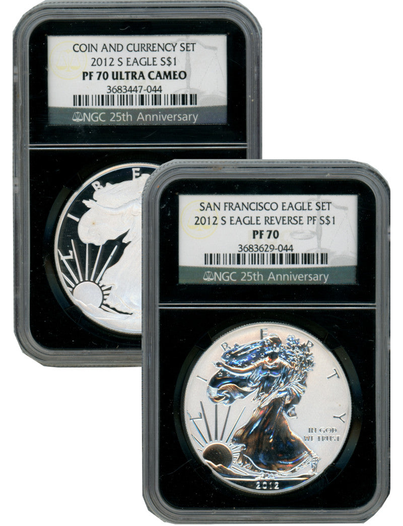 2012-S American Silver Eagle 2pc Set Reverse NGC PF70 and PF70