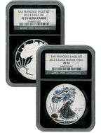 2012-S US Mint Silver Eagle 2pc Set Reverse NGC PF70 and PF70