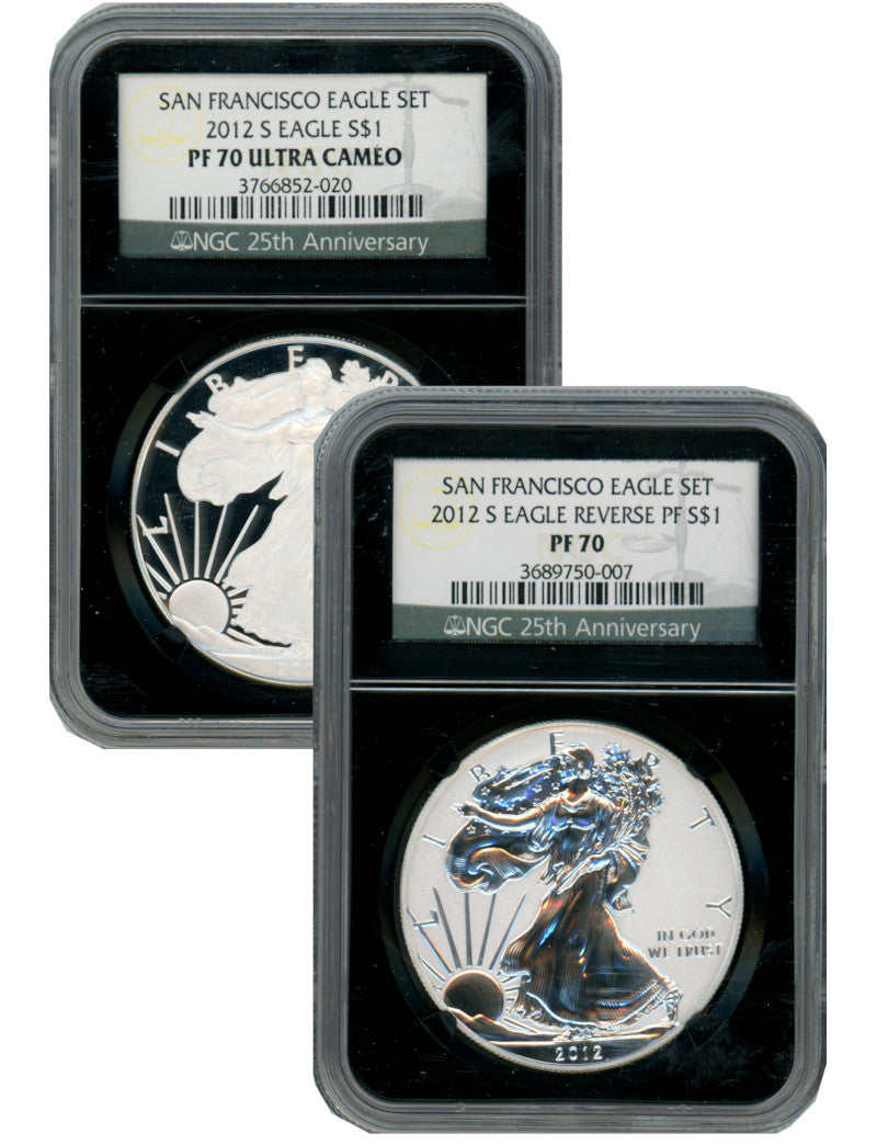 2012-S US Mint Silver Eagle 2pc Set Reverse NGC PF70 and PF70