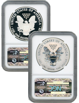 2012-S Silver Eagle 2pc Set Reverse NGC PF70 and PF70