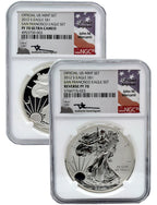 2012-S US Mint American Silver Eagle 2pc Set Reverse PF70 and PF70 Mercanti Signed