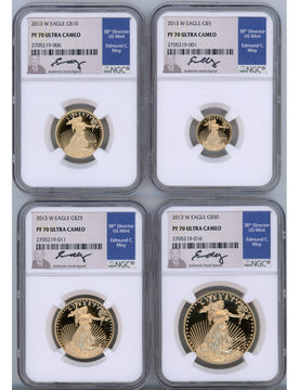 2013-W Gold Eagle Proof 4-Coin Year Set NGC PF70 Ed Moy Signed