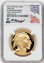2013-W $50 Gold Buffalo .9999 NGC PF70 UCAM Ron Harrigal Signed