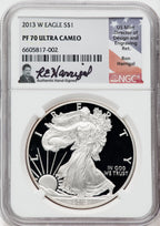 2013-W American Silver Eagle NGC PF70 Ultra Cameo Ron Harrigal Signed