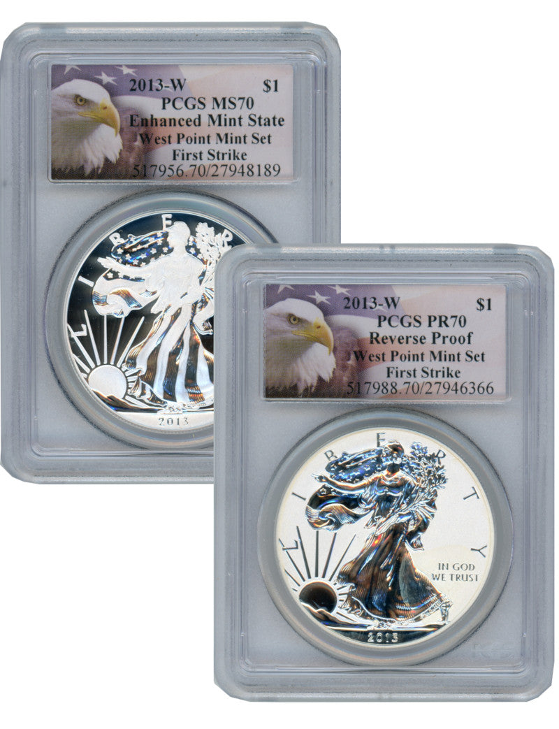 2013-W Silver Eagle West Point Set PCGS Reverse Proof PR70 & Enhanced MS70