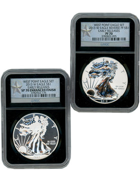 2013-W Silver Eagle West Point Set ER NGC Reverse Proof PF70 & Enhanced SP70