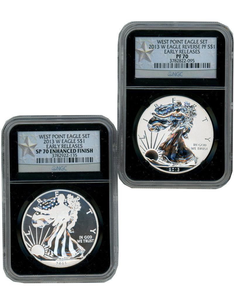 2013-W Silver Eagle West Point Set ER NGC Reverse Proof PF70 & Enhanced SP70