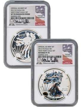 2013-W Silver Eagle 2pc Set Reverse PF70 and SP70 NGC Mike Castle