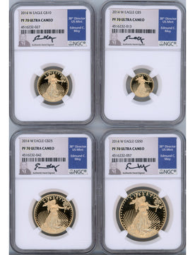 2014-W Gold Eagle Proof 4-Coin Year Set NGC PF70 Ed Moy Signed