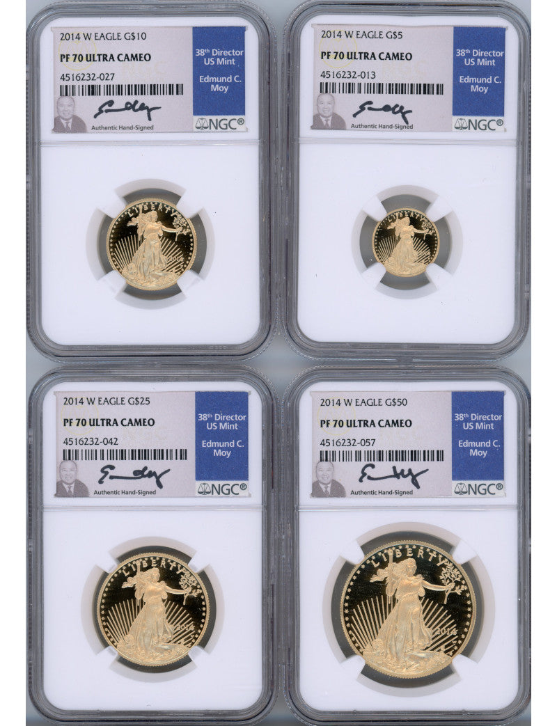 2014-W Gold Eagle Proof 4-Coin Year Set NGC PF70 Ed Moy Signed