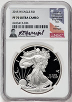 2015-W American Silver Eagle NGC PF70 Ultra Cameo Ron Harrigal Signed