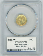 2016-W 10C Mercury Dime Gold 100th Anniversary PCGS SP70 Ed Moy Signed