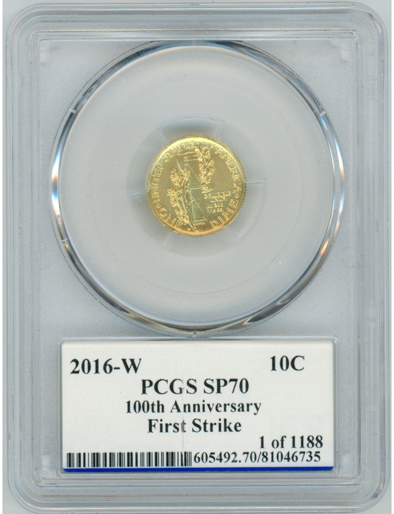 2016-W 10C Mercury Dime Gold 100th Anniversary PCGS SP70 Ed Moy Signed