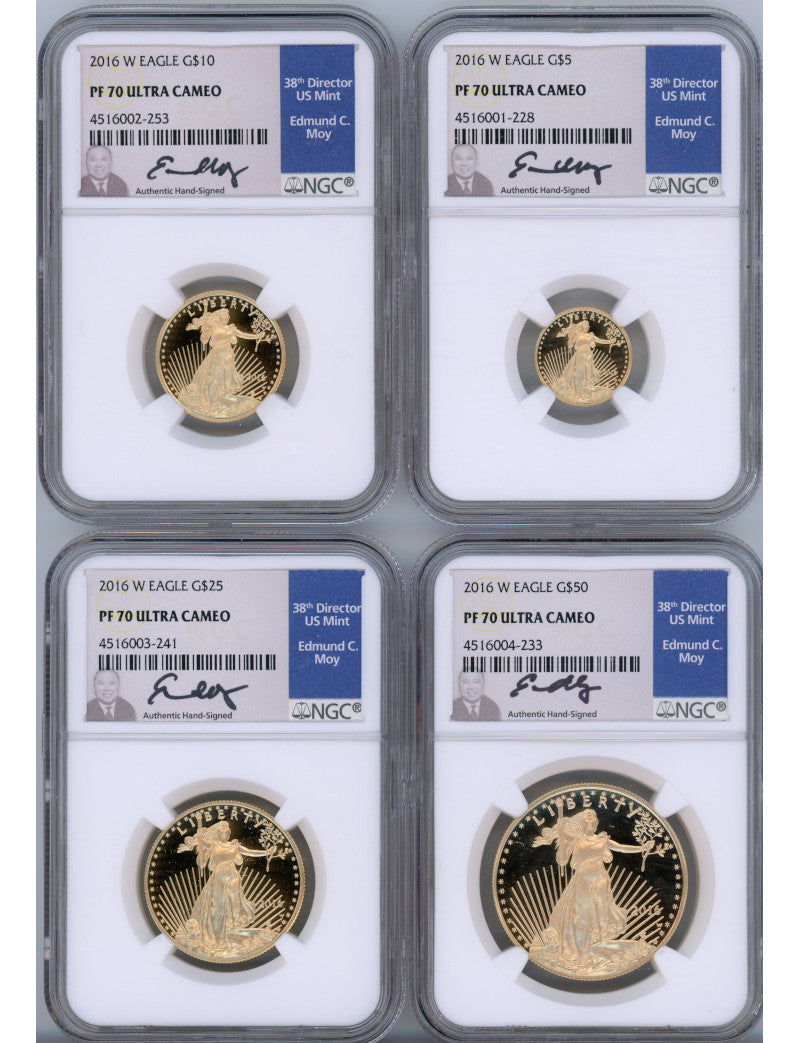 2016-W Gold Eagle Proof 4-Coin Set NGC PF70 Edmund Moy Signed